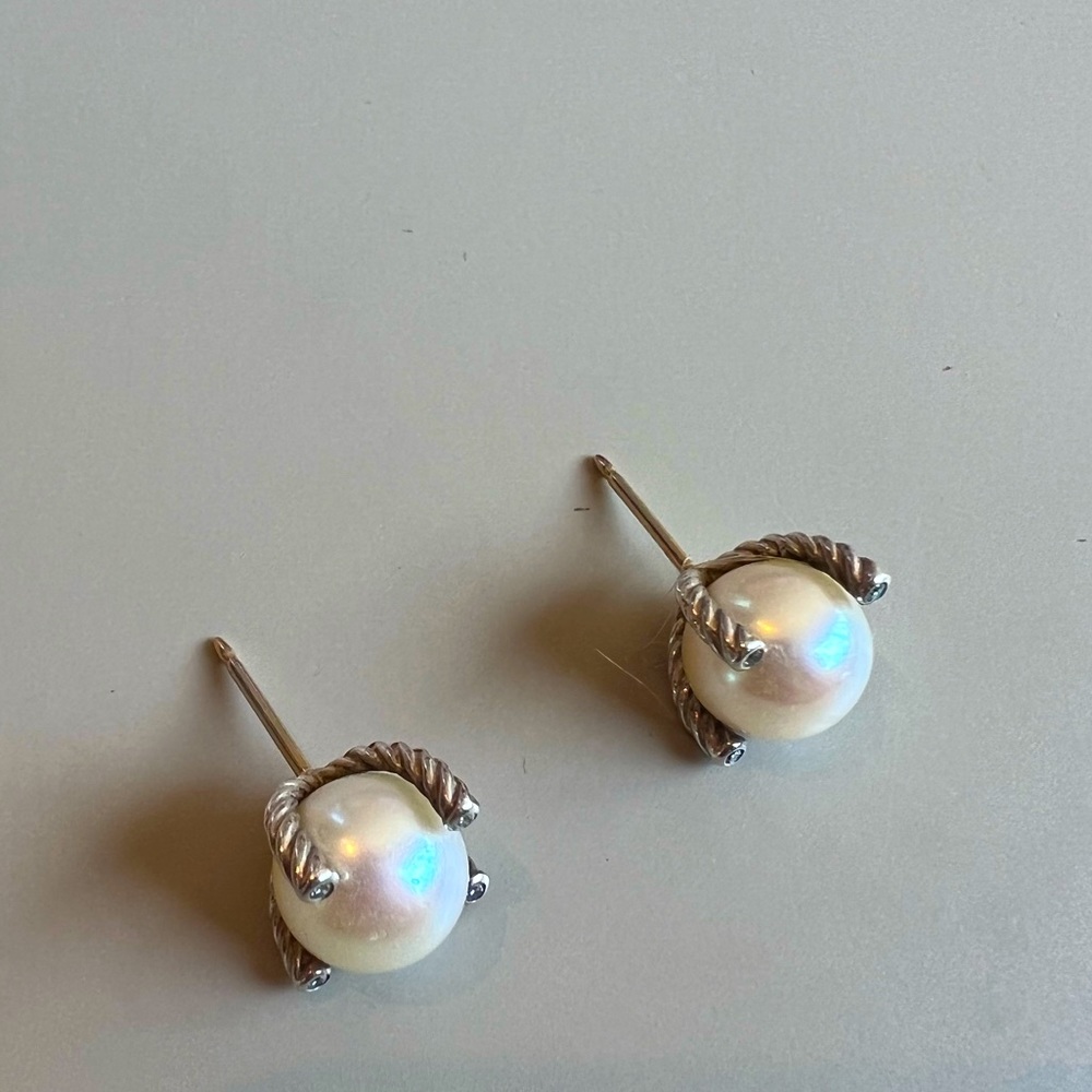 David Yurman Pearl And Diamond Stud Earrings